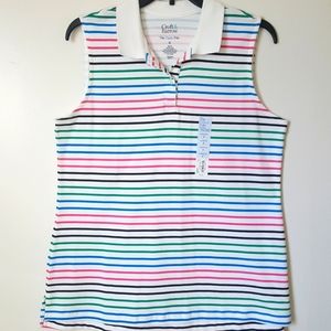 Croft & Barrow The Classic Polo sleeveless shirt Size M pink blue green stripes